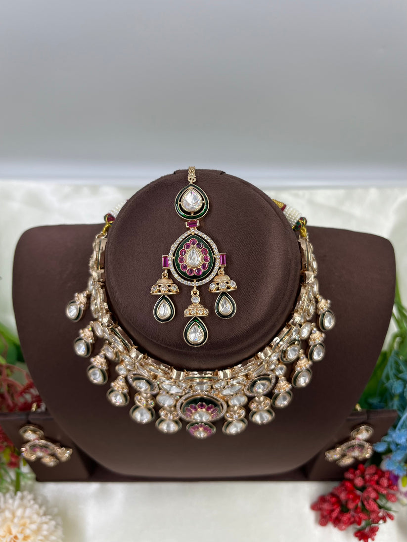 Firdous Moissanite Polki Bridal Necklace Set (Made to Order)