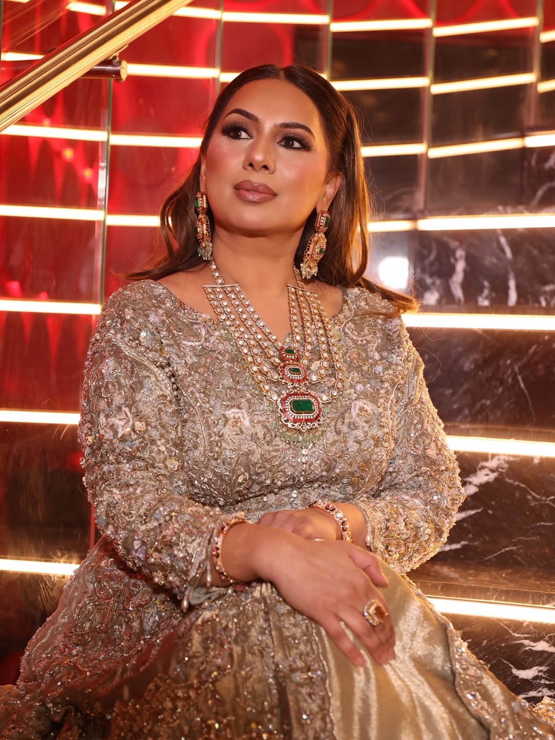 Nafasat Mint Doublet and Ruby Four Layered Moissanite Necklace Set
