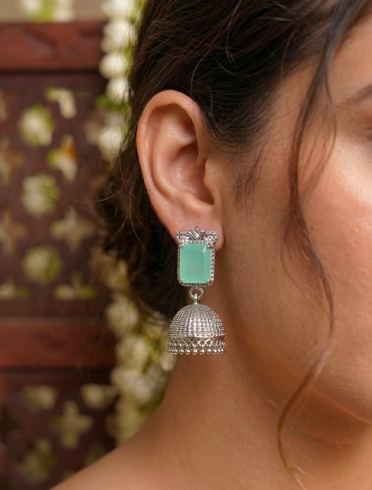 The Mint Oasis Jhumka | Gemstone Stud Traditional Earrings