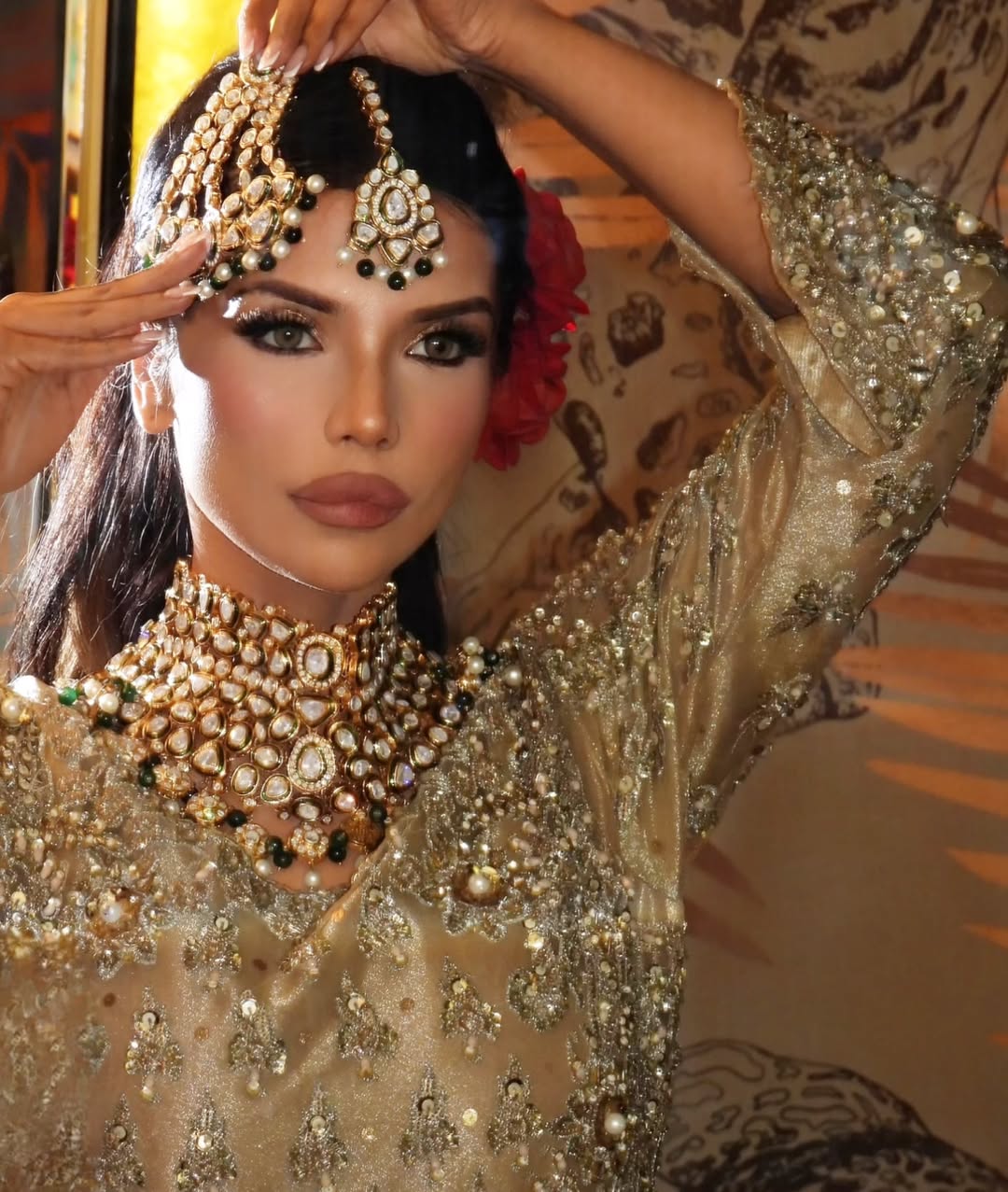 Noor-ul-Qamar Gold-plated Polki Bridal Choker Set