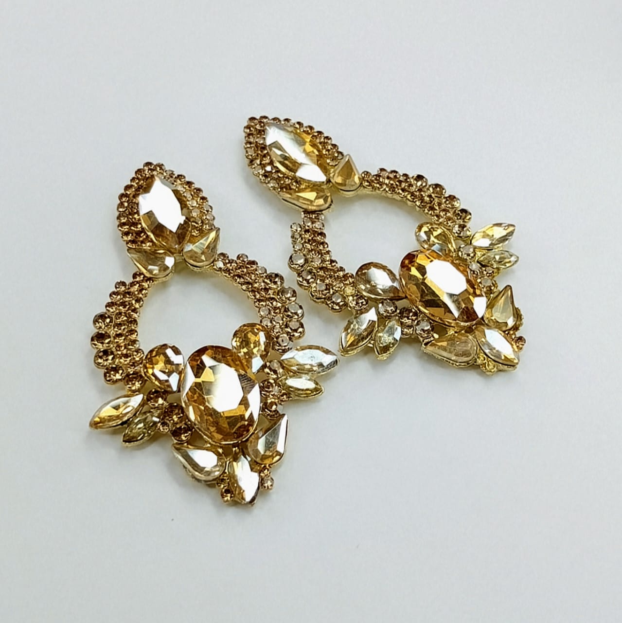 The Cognac Bloom Hoops | Textured Crystal Ring & Jeweled Drop