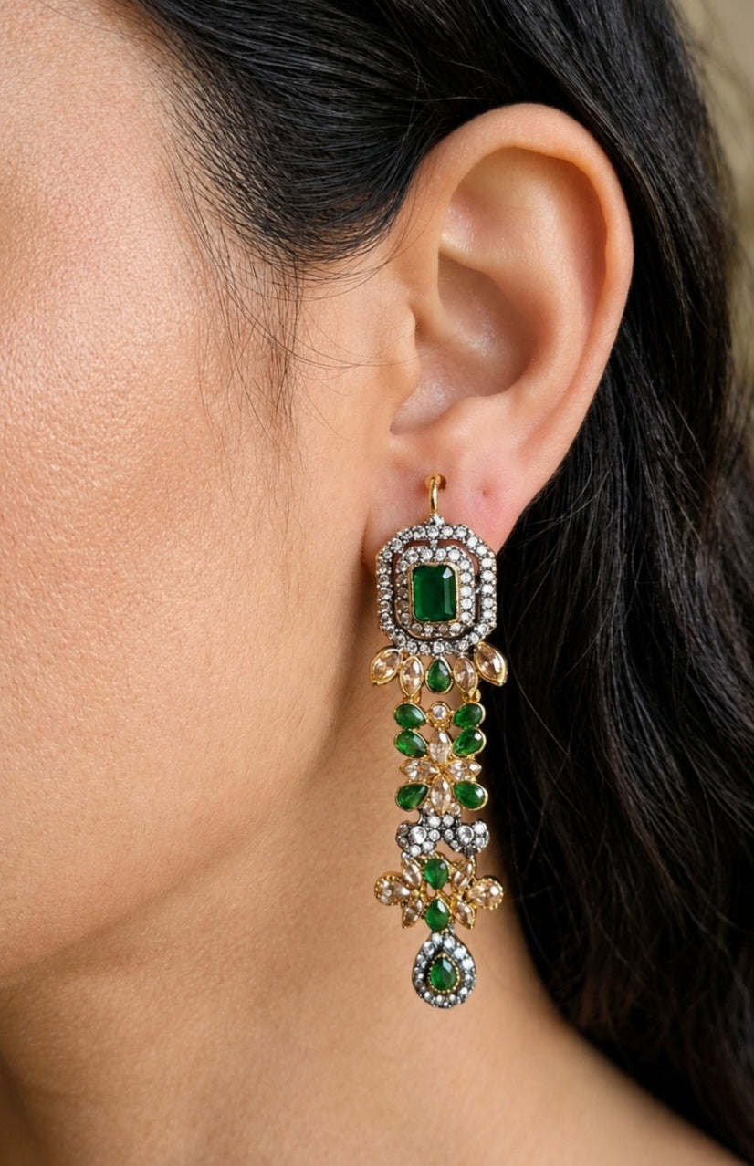 The Emerald Blossom Drops | Royal Green Gemstone Earrings