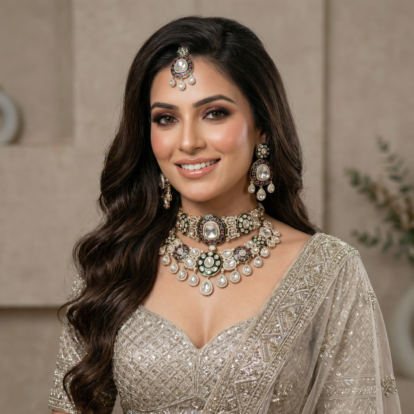 Mahtab Moissanite Polki Bridal Choker Set