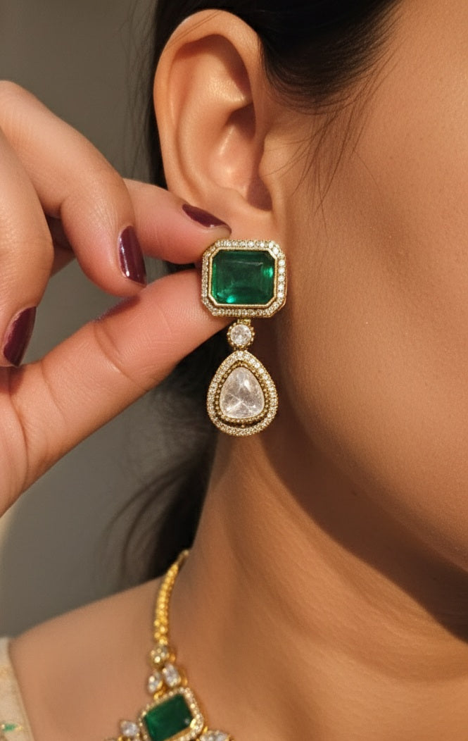 Emerald Doublet and Moissanite Necklace Set