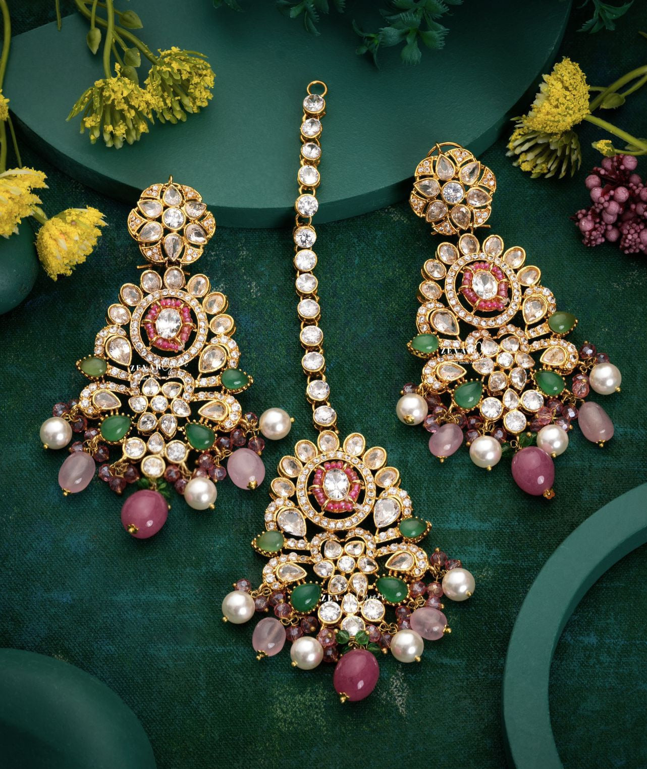 Bagh-e-Bahar Gold-plated Bridal Polki Set