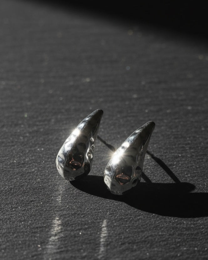 Amber Drop | Hammered Statement Stud Earrings in Gold & Silver-Tone