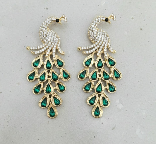 The Emerald Peacock Chandelier | Pavé Body & Jeweled Plume
