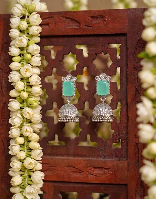 The Mint Oasis Jhumka | Gemstone Stud Traditional Earrings