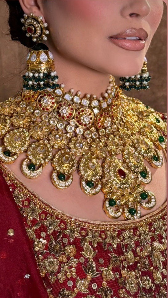 Taj-ul-Aroos Gold-plated Polki Bridal Set