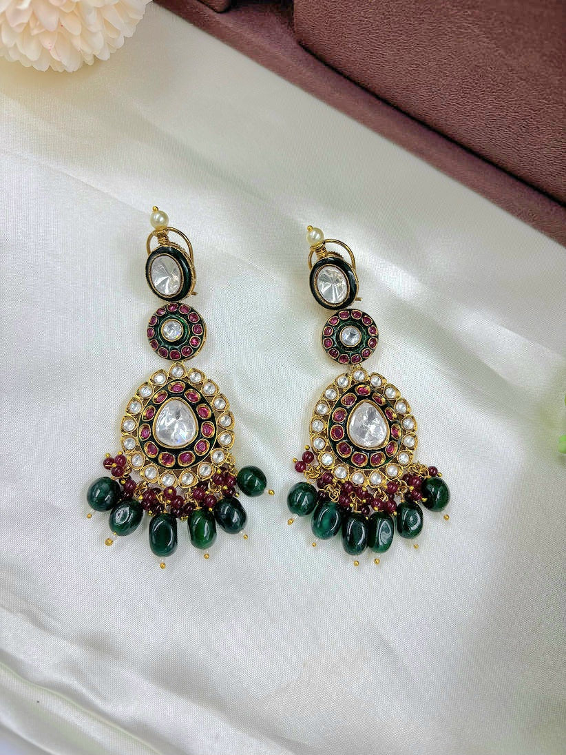 Shehzadi Emerald Meenakari Moissanite Polki Bridal Set
