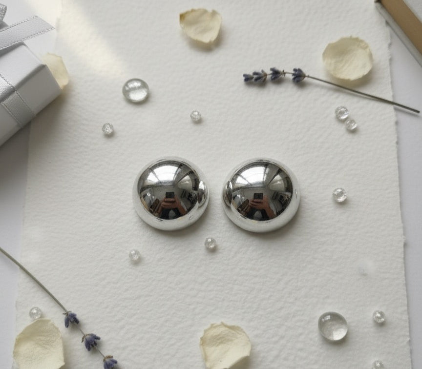 Liquid Oval | Classic Domed Stud Earrings in Gold & Silver-Tone