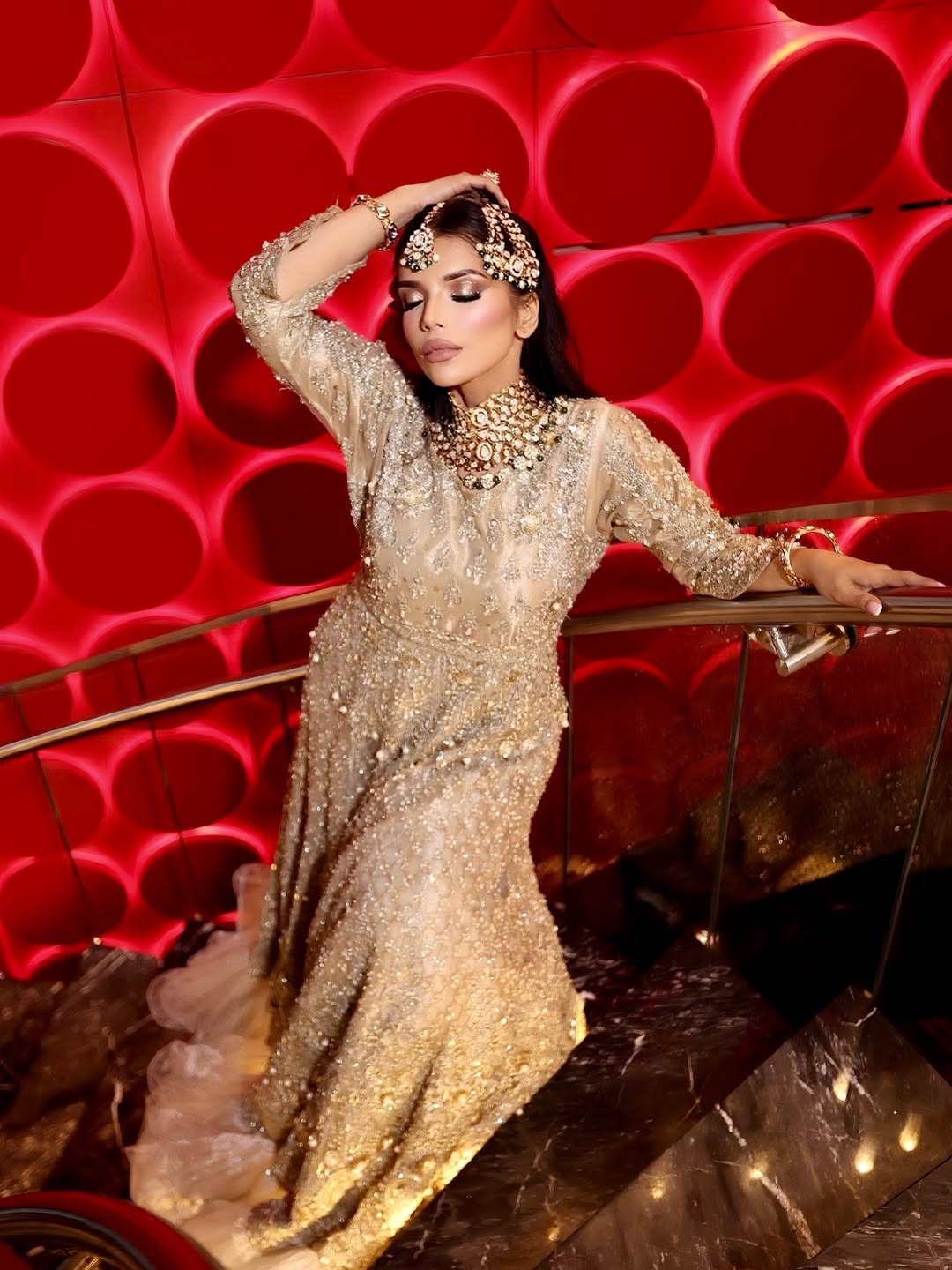 Noor-ul-Qamar Gold-plated Polki Bridal Choker Set