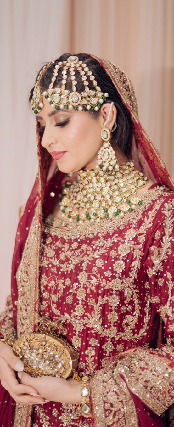 Noor-ul-Qamar Gold-plated Polki Bridal Choker Set