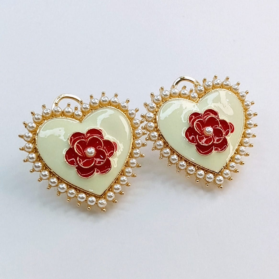 The Gothic Rose Heart Studs | Enamel & Pearl Halo