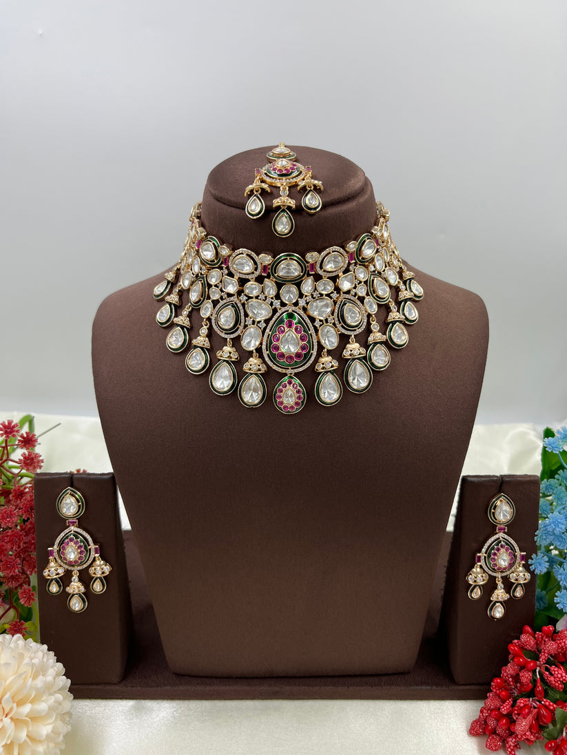 Firdous Moissanite Polki Bridal Necklace Set (Made to Order)