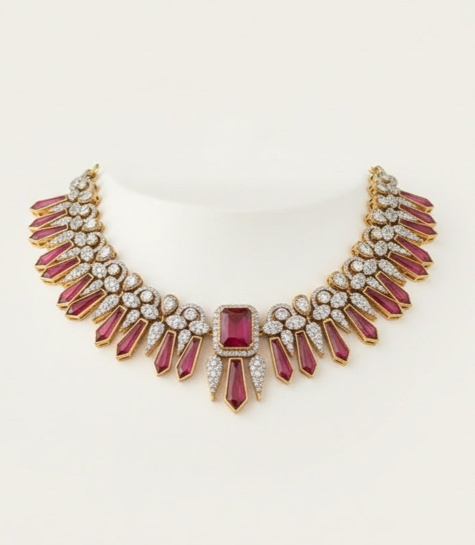 Ruby Red Doublet and Moissanite Necklace set