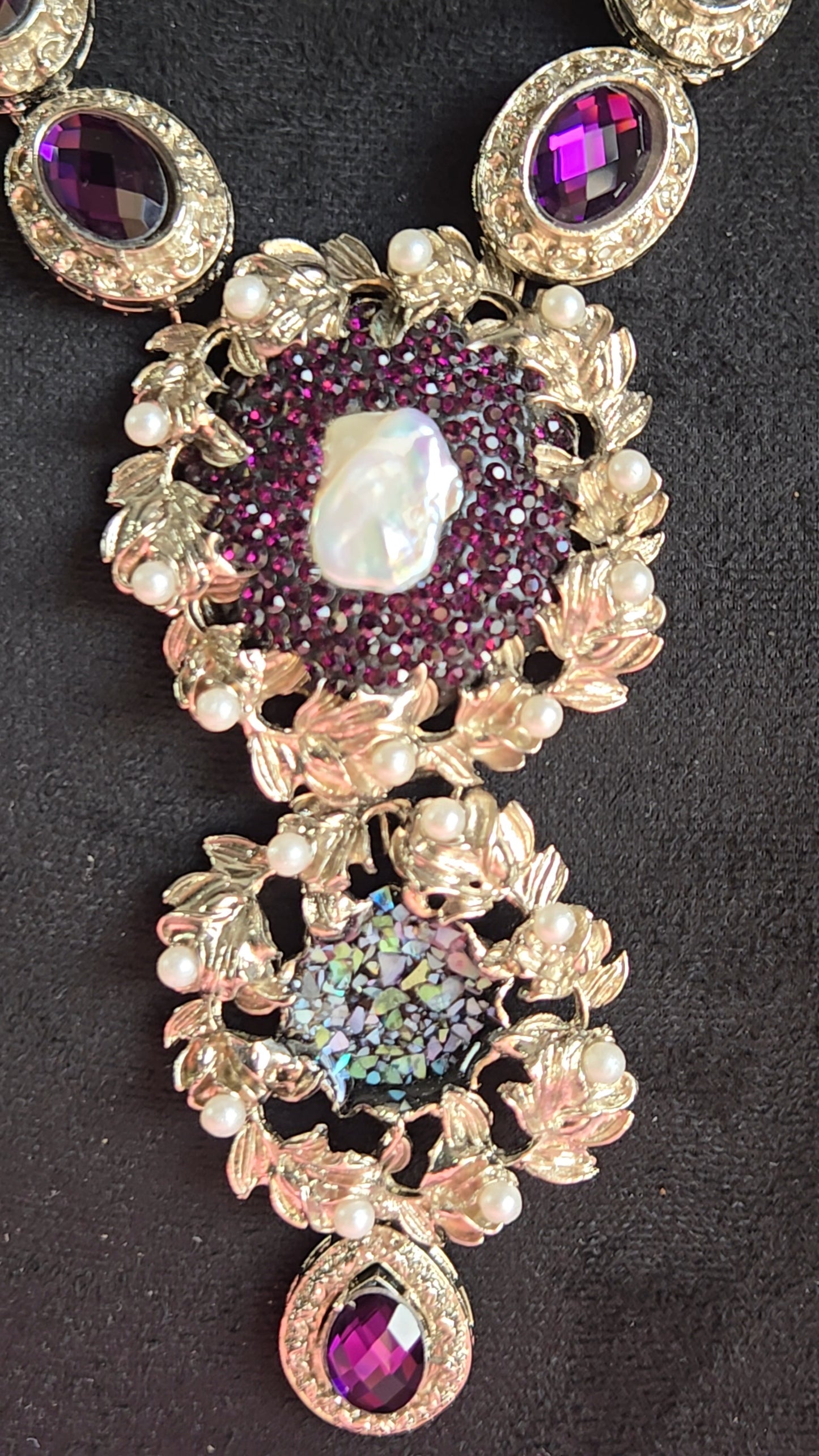 Royal Amethyst Bloom | Oxidized Silver & Purple Floral Mop Necklace Set