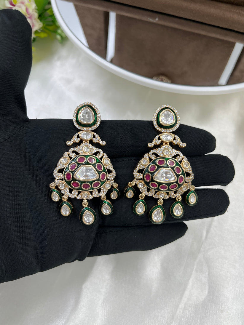 Noor-e-Riyasat Moissanite Polki Long Necklace Set