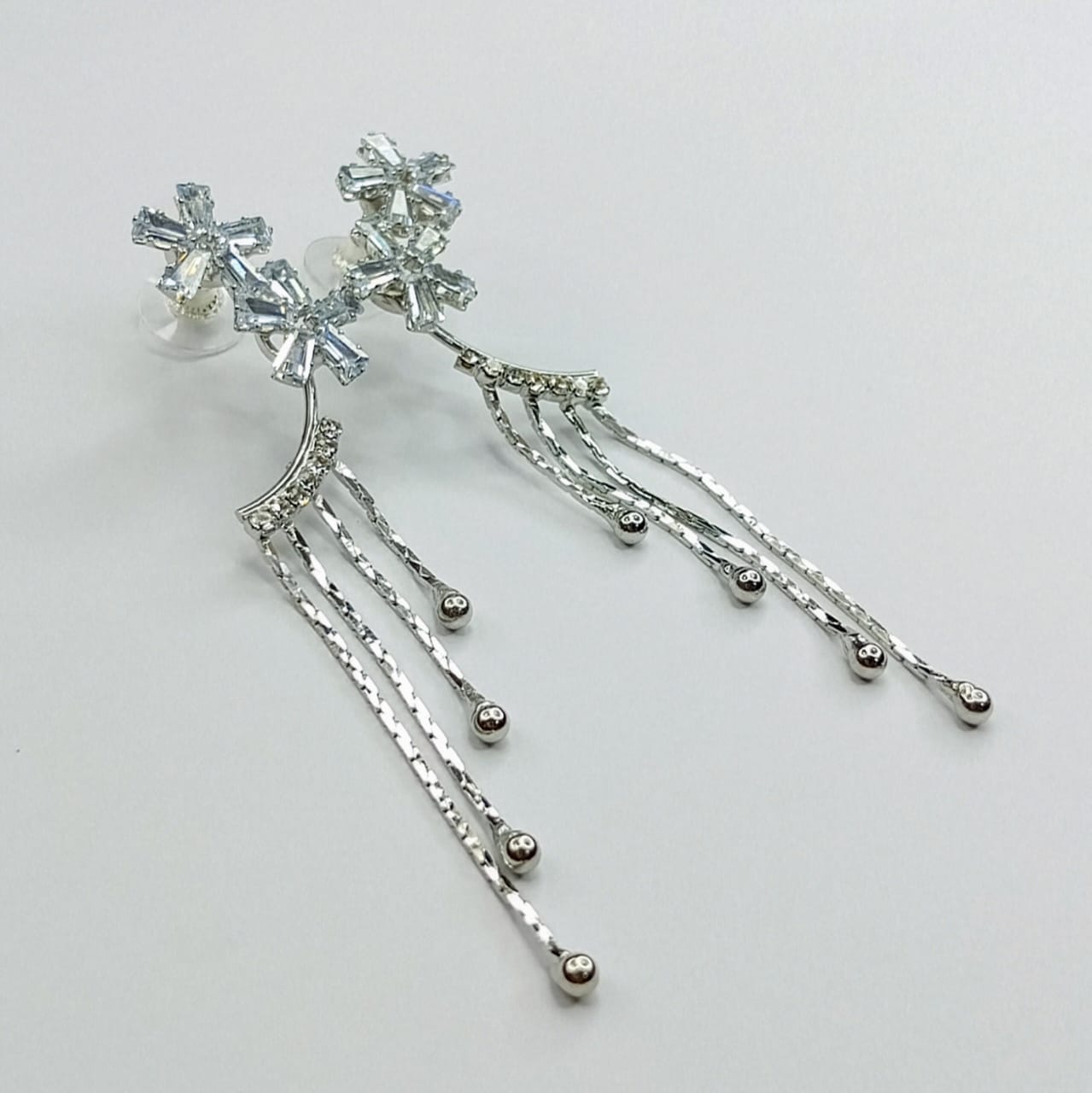 Waterfall Tassel & Flower CZ Drop Earrings