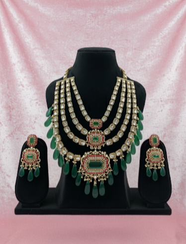 Saltanat Emerald Doublet and Ruby Four Layered Moissanite Necklace Set