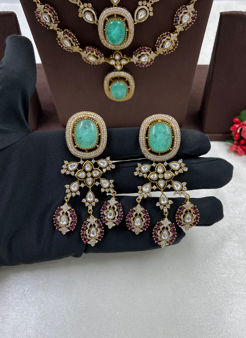 Zammurad Mint Doublet and Ruby Moissanite Layered Necklace set (Made to Order)