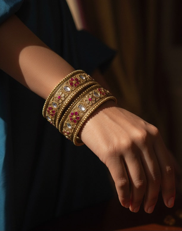 Ruby Gold-plated Rajwadi Bangles