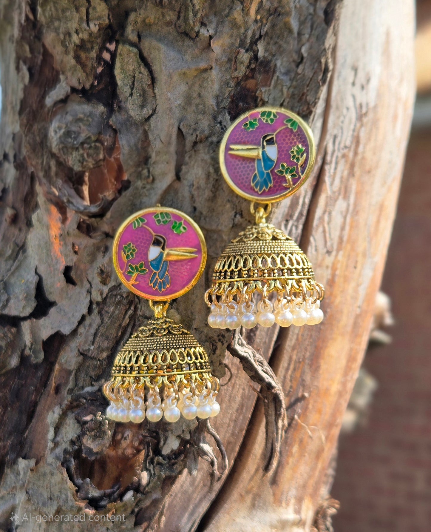 The Hummingbird Jhumka | Enameled Antique Drop Earrings