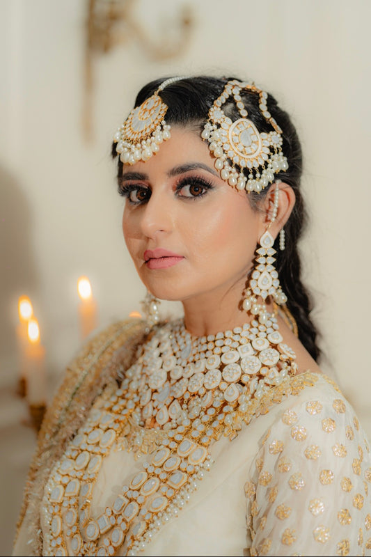 Noor-e-Khaas Gold-plated  Polki Bridal Choker Set with Pearl Drops