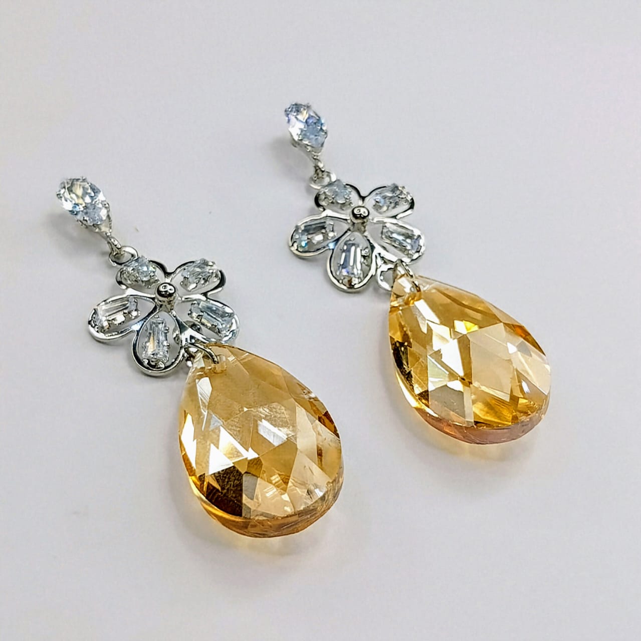 The Champagne Teardrop Dangles | Floral Crystal Cluster
