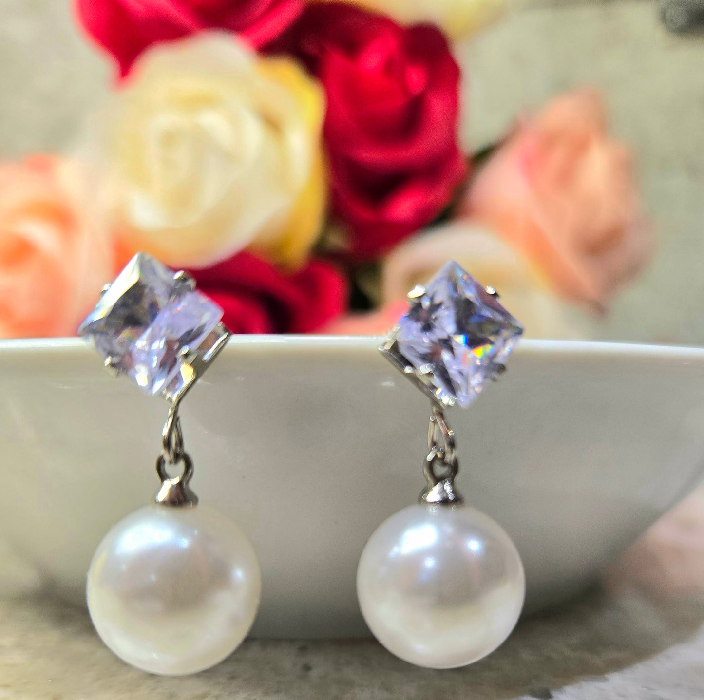 The Brilliant Solitaire Drop | Crystal Stud & Pearl Earrings