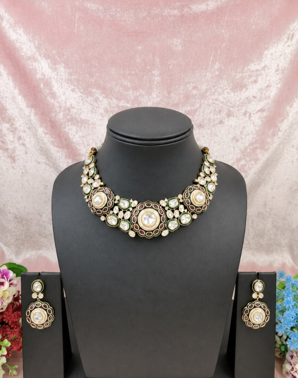 Shahi Virasat Moissanite Polki Double Meenakari Necklace Set