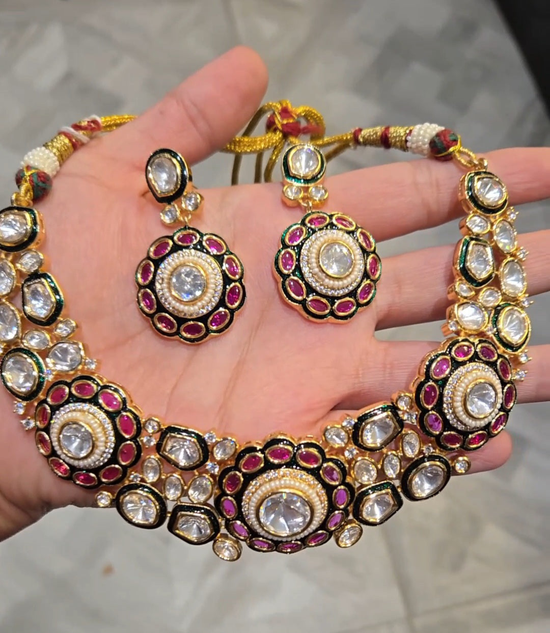 Shahi Virasat Moissanite Polki Double Meenakari Necklace Set