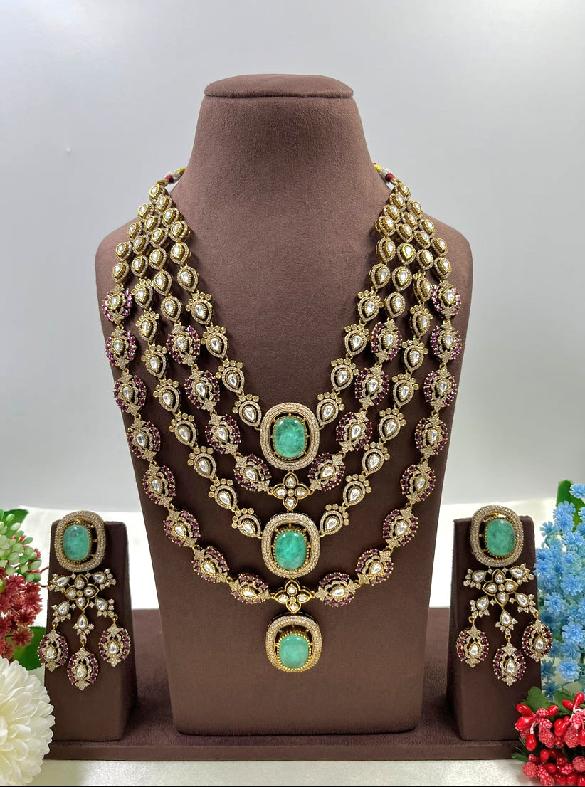 Zammurad Mint Doublet and Ruby Moissanite Layered Necklace set (Made to Order)