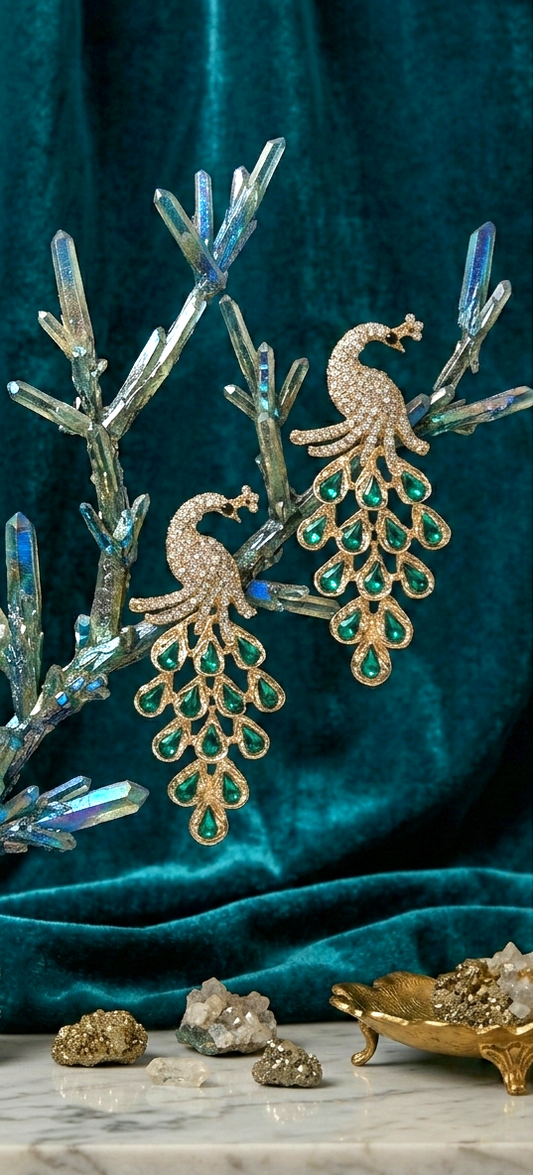 The Emerald Peacock Chandelier | Pavé Body & Jeweled Plume