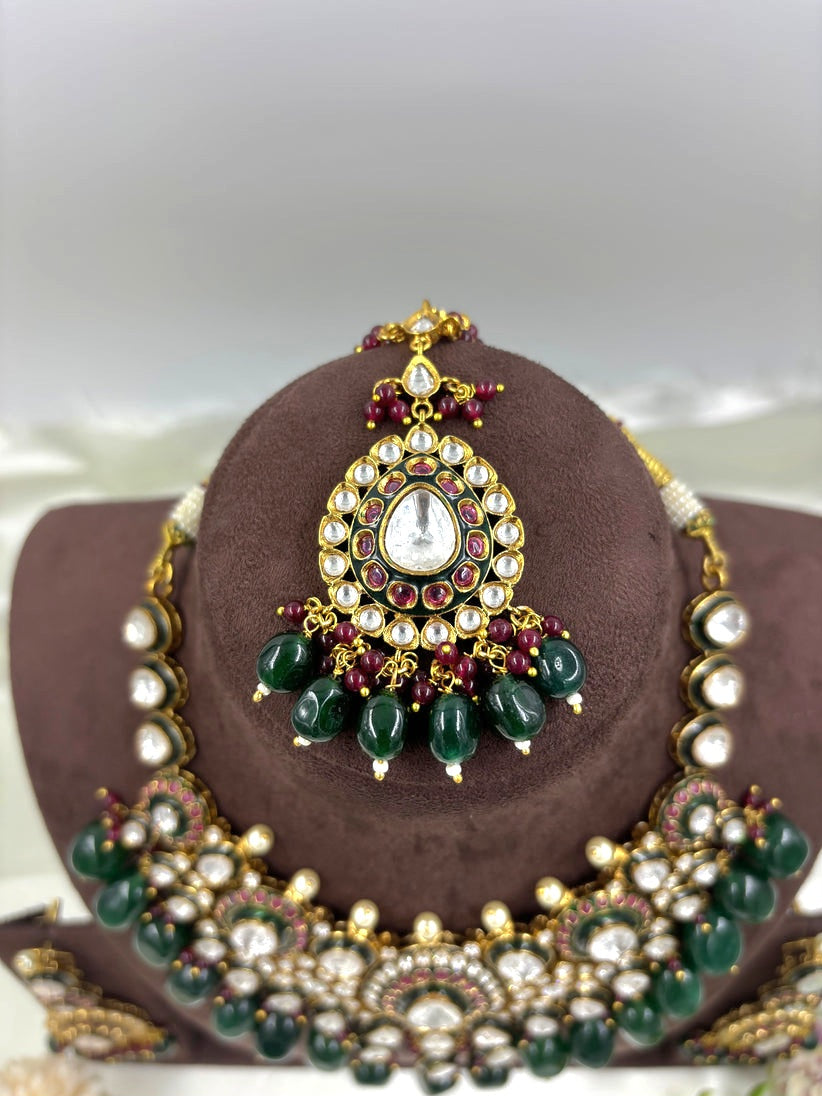Shehzadi Emerald Meenakari Moissanite Polki Bridal Set