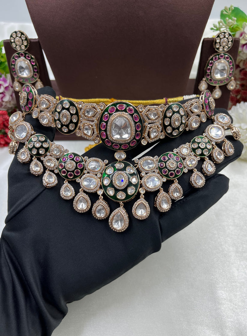 Mahtab Moissanite Polki Bridal Choker Set