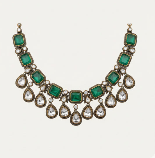 Emerald Doublet and Moissanite Necklace Set