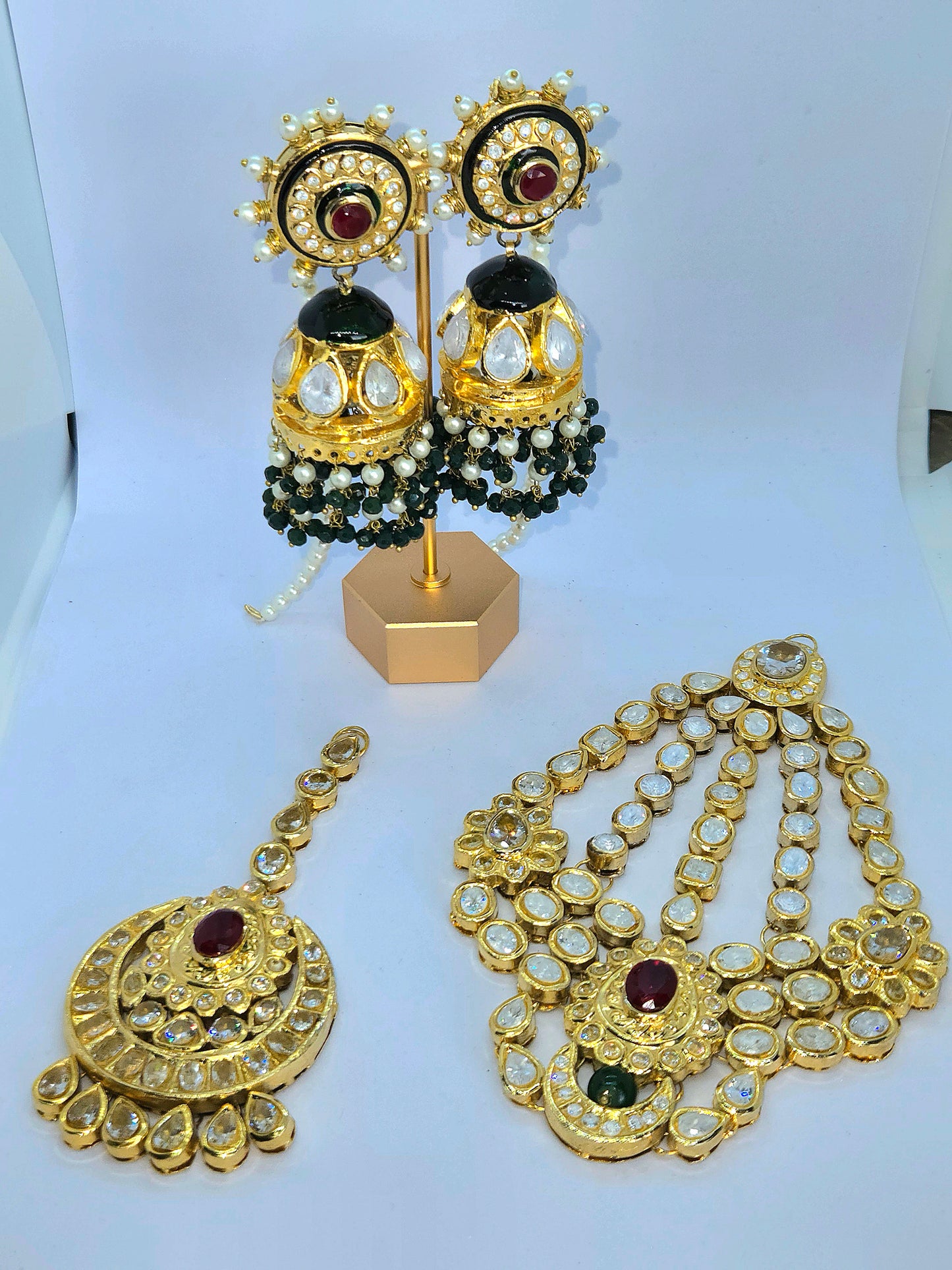 Taj-ul-Aroos Gold-plated Polki Bridal Set