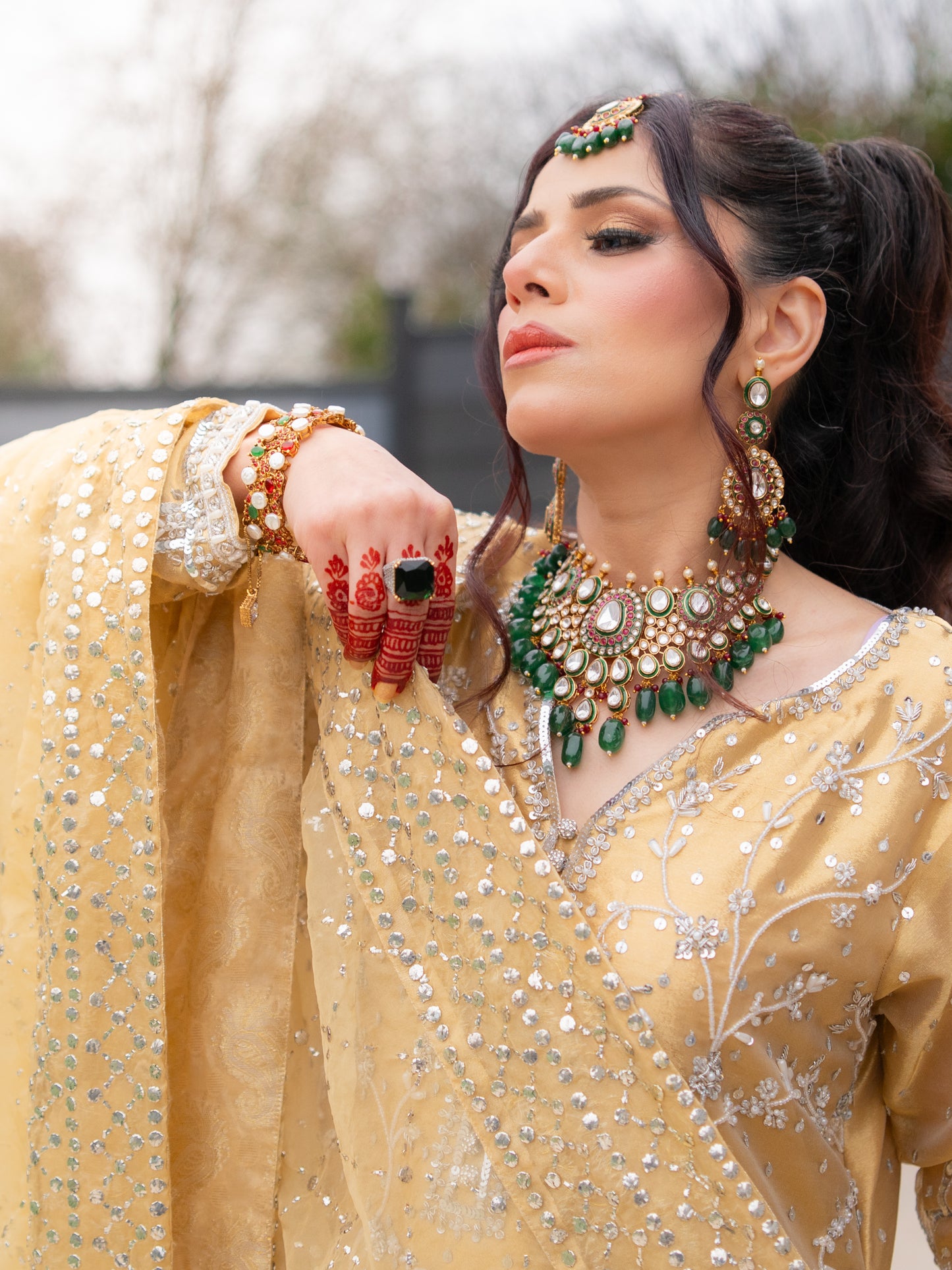 Shehzadi Emerald Meenakari Moissanite Polki Bridal Set