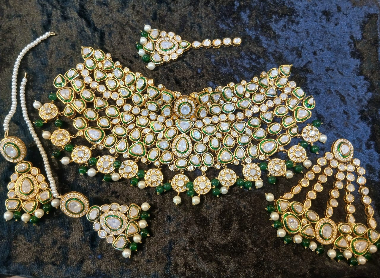 Noor-ul-Qamar Gold-plated Polki Bridal Choker Set