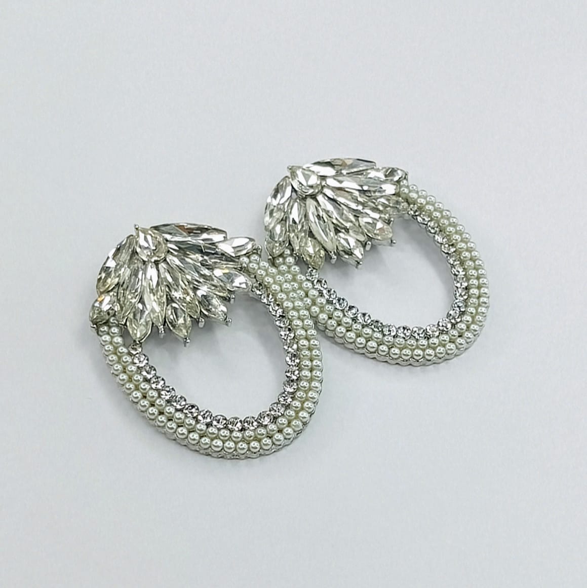 The Jeweled Pearl Teardrop Hoops | Marquise Cluster & Bead Frame