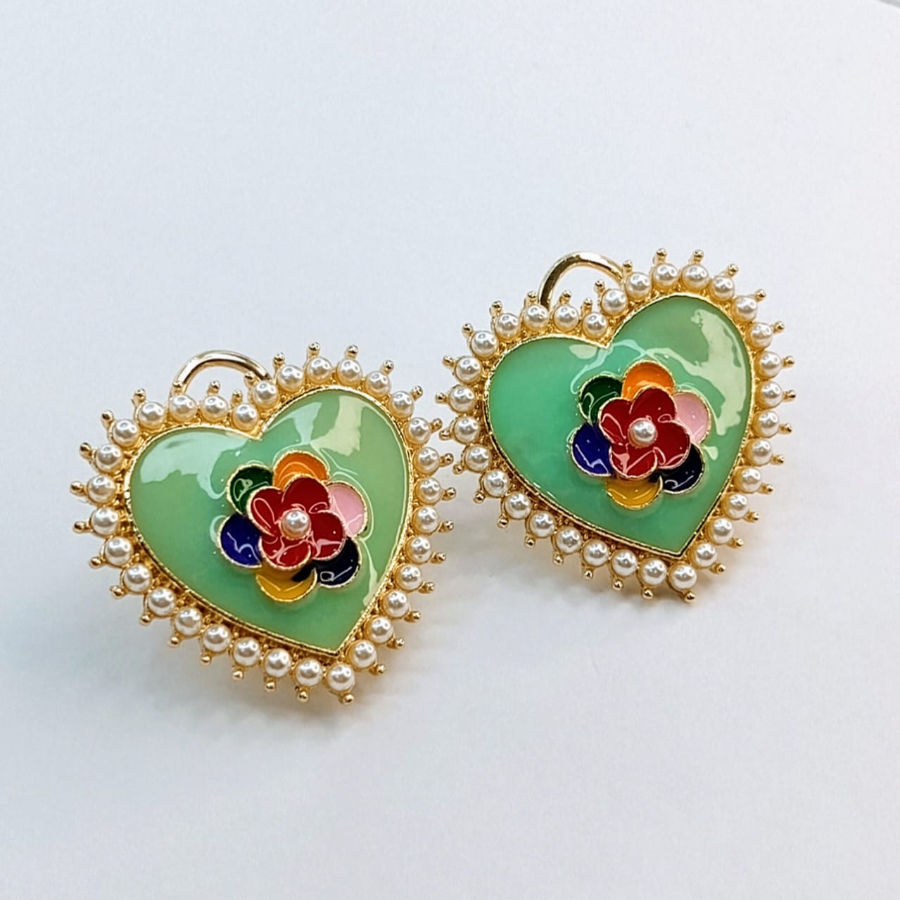 The Gothic Rose Heart Studs | Enamel & Pearl Halo
