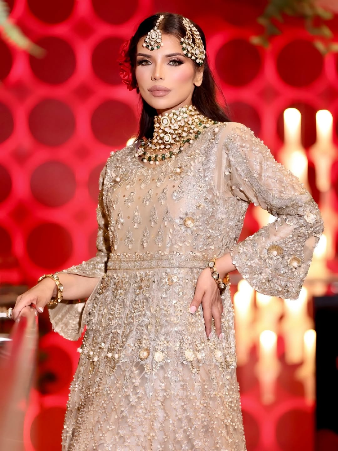 Noor-ul-Qamar Gold-plated Polki Bridal Choker Set