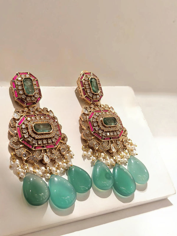 Saltanat Emerald Doublet and Ruby Four Layered Moissanite Necklace Set