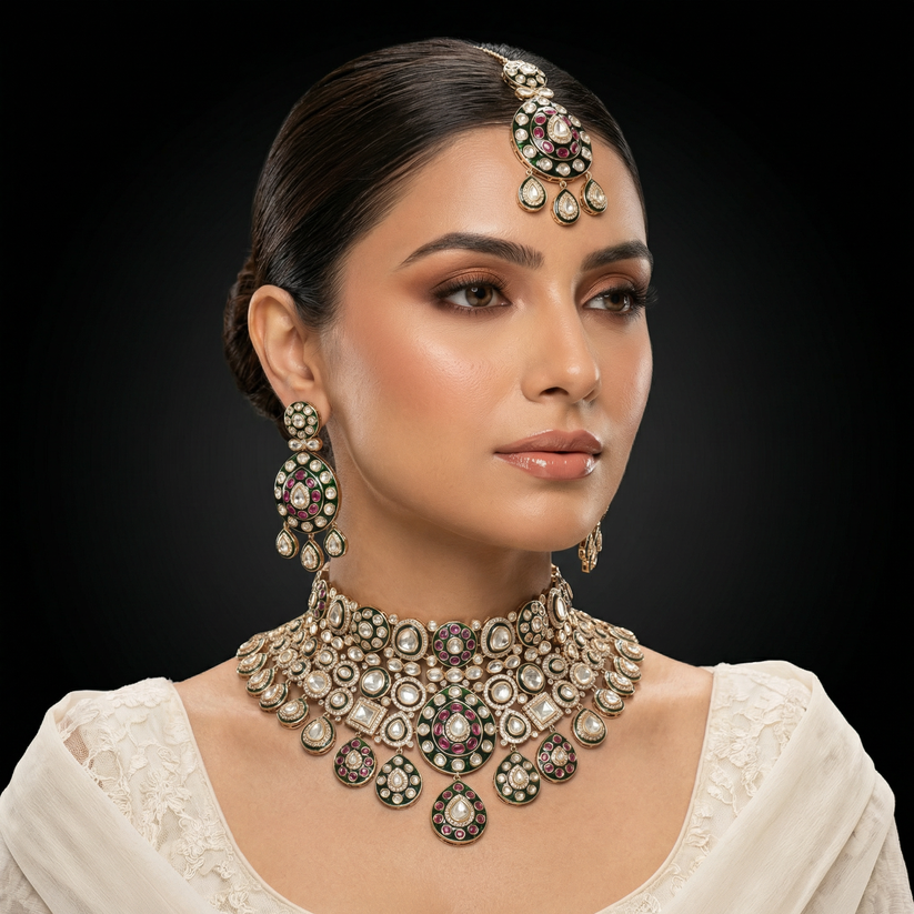Aarya Moissanite Polki Bridal Choker Set