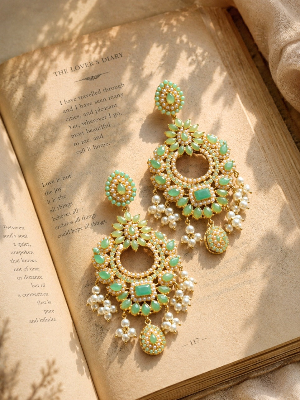 The Floral Chandelier| Peach and Mint Statement Earrings