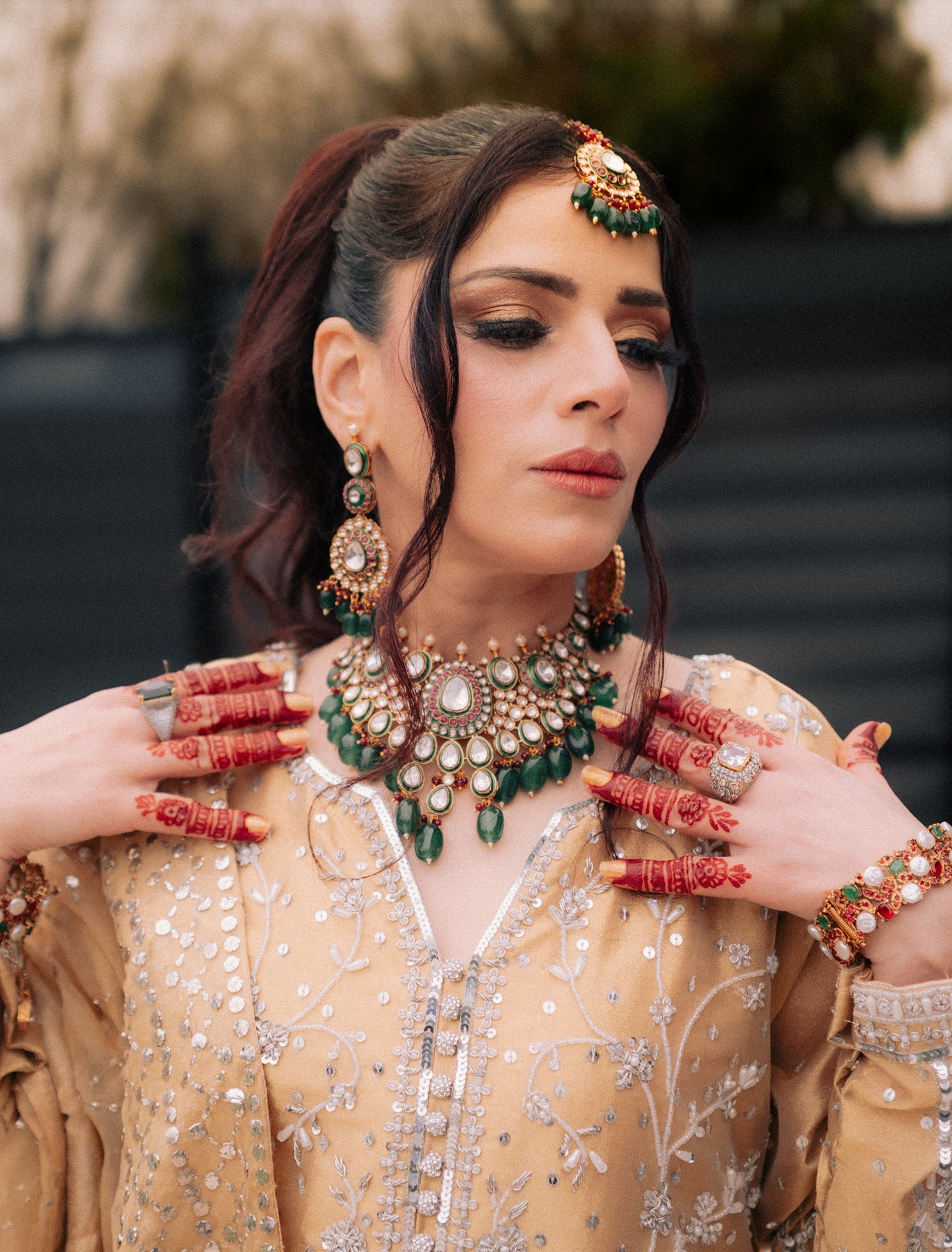 Shehzadi Emerald Meenakari Moissanite Polki Bridal Set