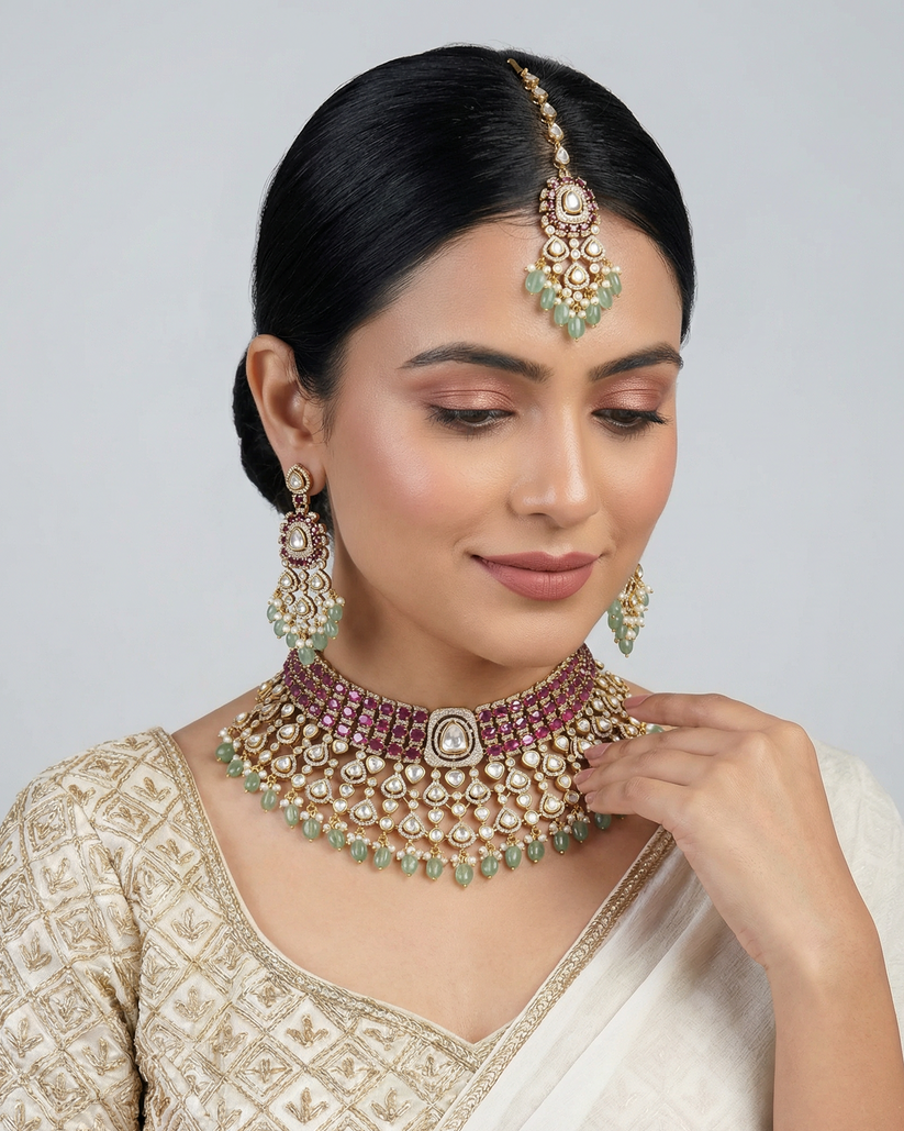 Shahi Bagh Moissanite Polki Bridal Choker Set