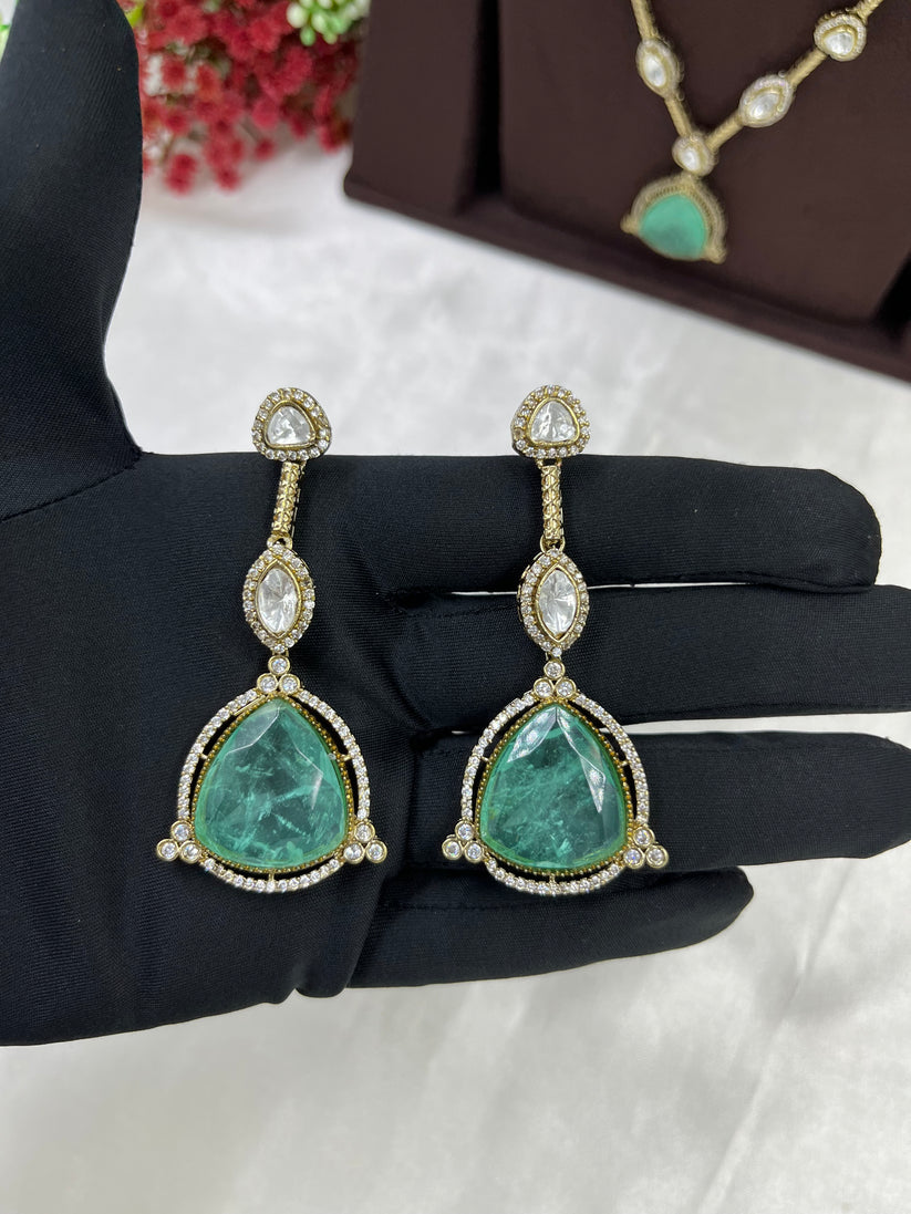 Majestic Maharani Moissanite Polki and Emerald Victorian Three Layered Necklace Set (Made to Order)