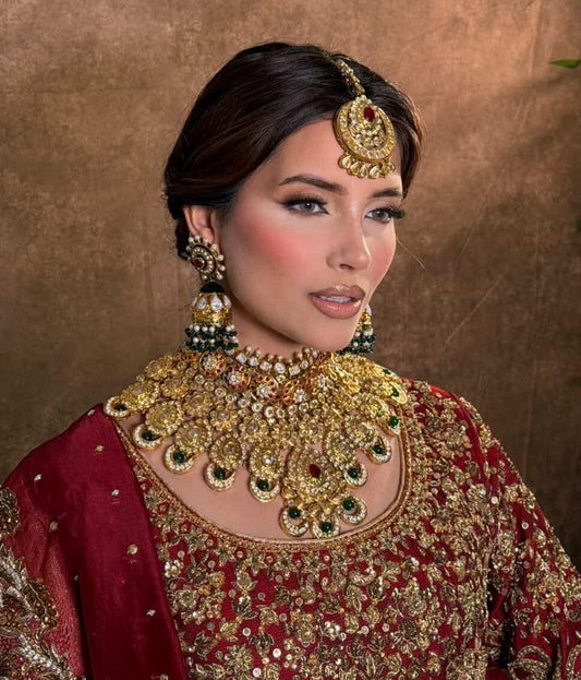 Taj-ul-Aroos Gold-plated Polki Bridal Set